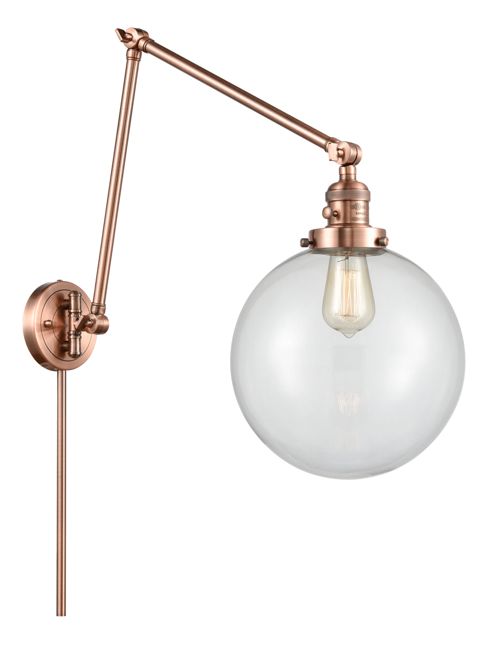 Innovations Lighting Beacon 10" Swing Arm - Antique Copper Reading | Swing Arms Innovations Lighting Clear ; Glass Type: Transparent  