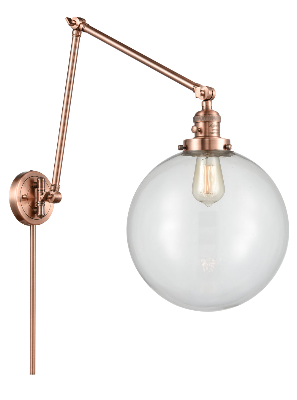 Innovations Lighting Beacon 12" Swing Arm - Antique Copper Reading | Swing Arms Innovations Lighting Clear ; Glass Type: Transparent  