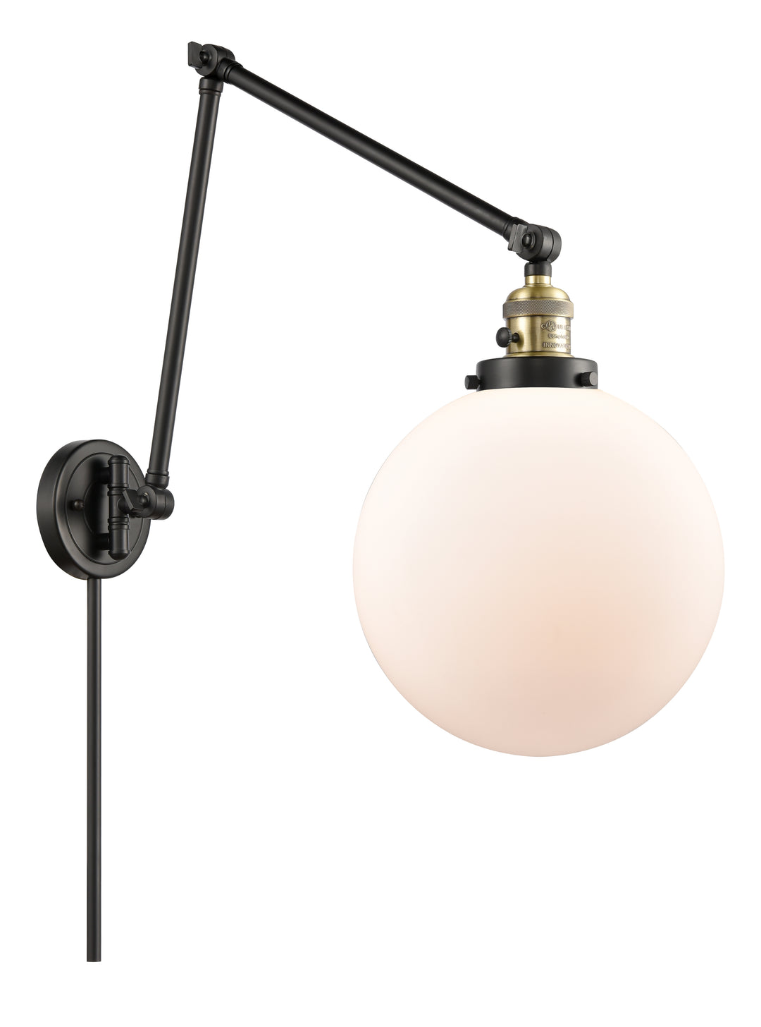 Innovations Lighting Beacon 10" Swing Arm - Black Antique Brass Reading | Swing Arms Innovations Lighting Matte White ; Glass Type: Frosted  