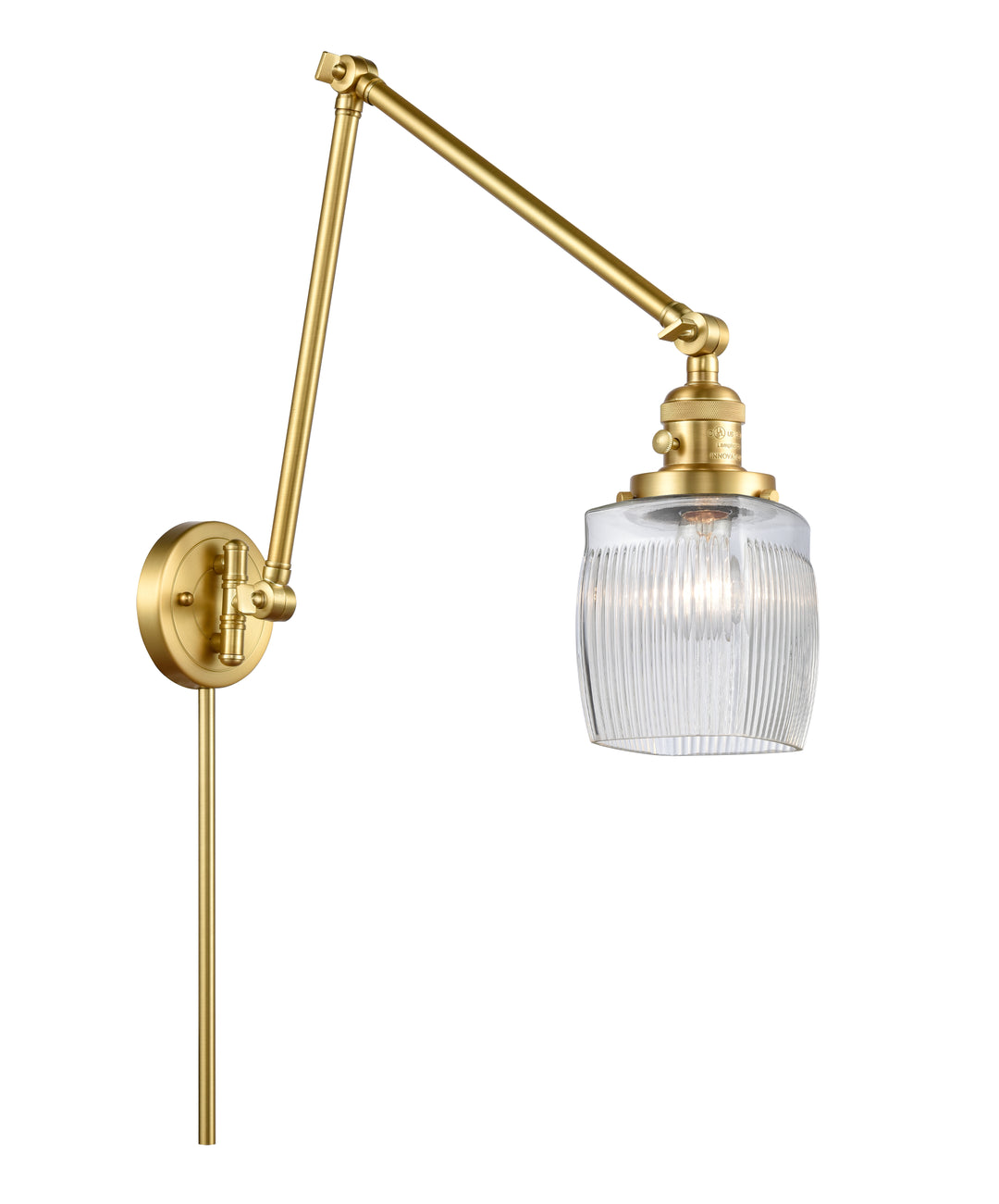 Innovations Lighting Colton Swing Arm - Satin Gold Reading | Swing Arms Innovations Lighting Clear Halophane ; Glass Type: Transparent; Ribbed  