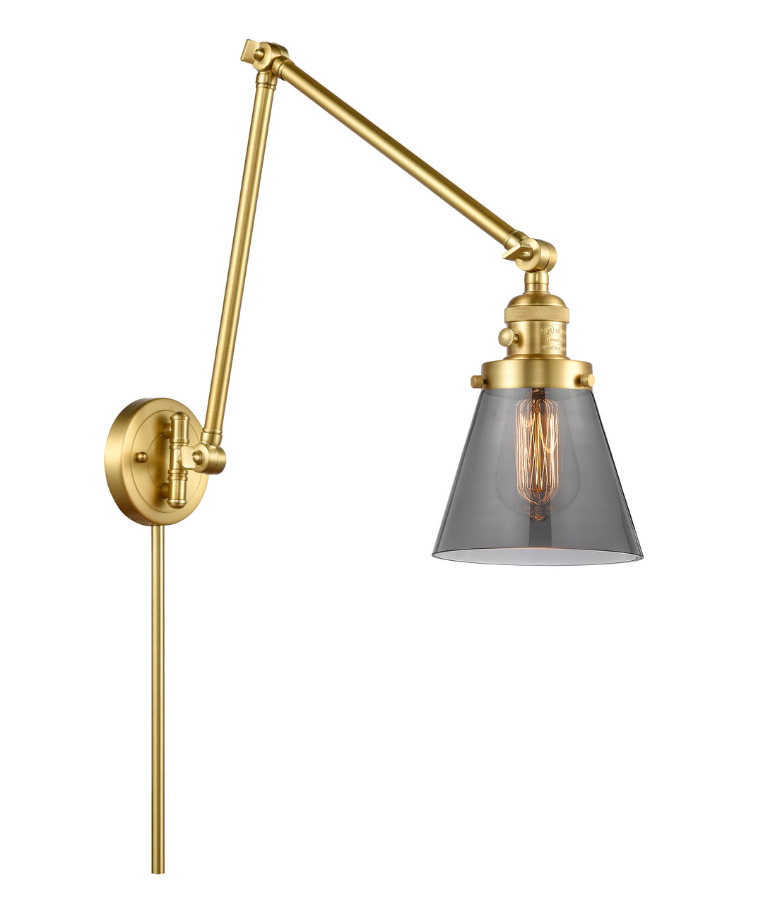 Innovations Lighting Cone 6" Swing Arm - Satin Gold Reading | Swing Arms Innovations Lighting Light Smoke ; Glass Type: Colorful  