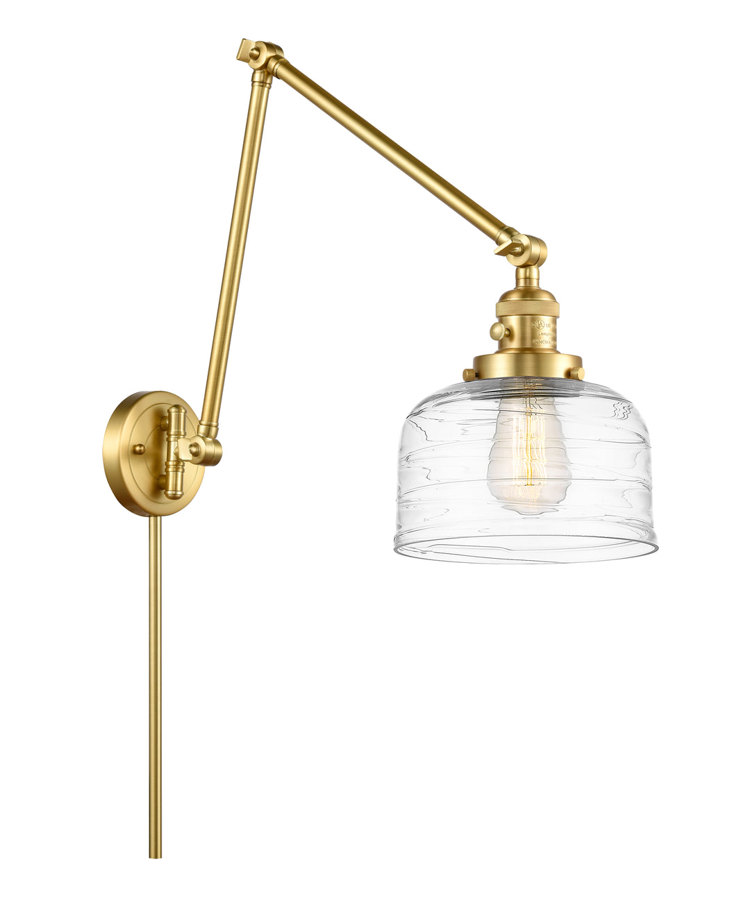 Innovations Lighting Bell 8" Swing Arm - Satin Gold Reading | Swing Arms Innovations Lighting Clear Deco Swirl ; Glass Type: Transparent  