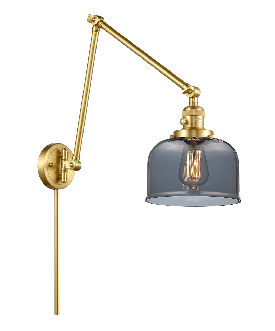 Innovations Lighting Bell 8" Swing Arm - Satin Gold Reading | Swing Arms Innovations Lighting Light Smoke ; Glass Type: Colorful  