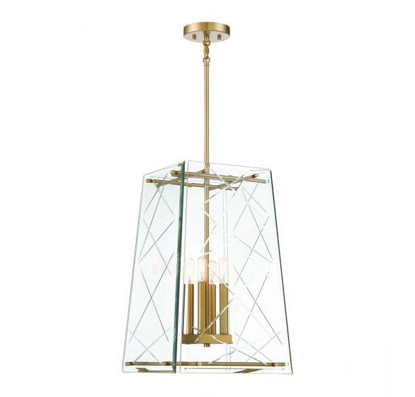 Savoy House Essentials Kole Pendant Pendant Savoy House 14x14x21 Brass Clear Laser Cut