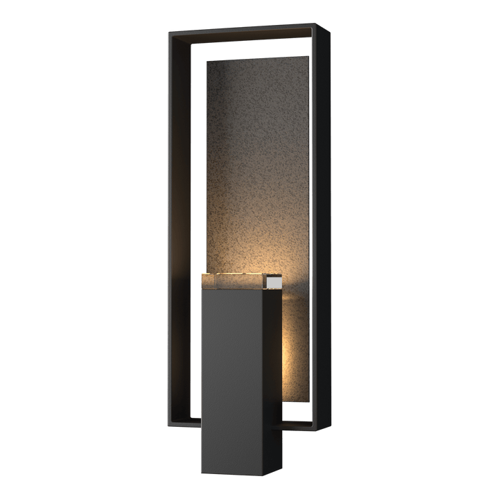 Hubbardton Forge Shadow Box Large Outdoor Sconce Outdoor Wall Lights Hubbardton Forge Coastal Black Clear Glass (ZM) Coastal Natural Iron