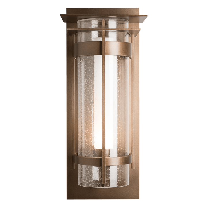 Hubbardton Forge Torch XL Outdoor Sconce with Top Plate Outdoor Wall Lights Hubbardton Forge Coastal Bronze Seeded Glass with Opal Diffuser (ZS) 