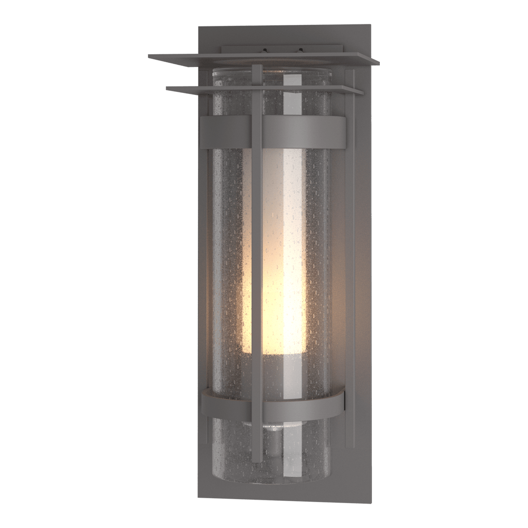 Hubbardton Forge Torch XL Outdoor Sconce with Top Plate Outdoor Wall Lights Hubbardton Forge Coastal Burnished Steel Seeded Glass with Opal Diffuser (ZS) 