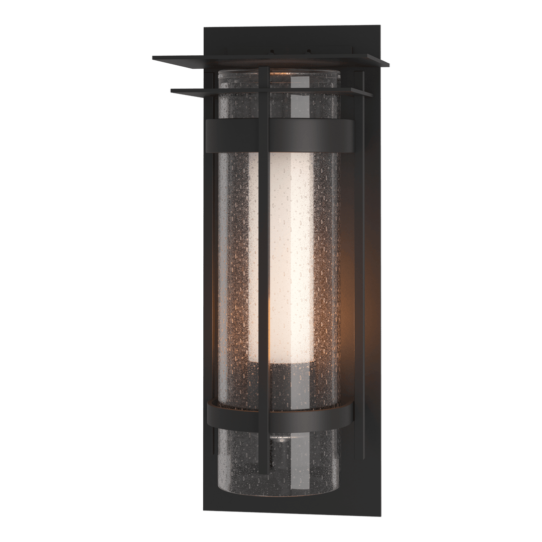 Hubbardton Forge Torch XL Outdoor Sconce with Top Plate Outdoor Wall Lights Hubbardton Forge Coastal Black Seeded Glass with Opal Diffuser (ZS) 