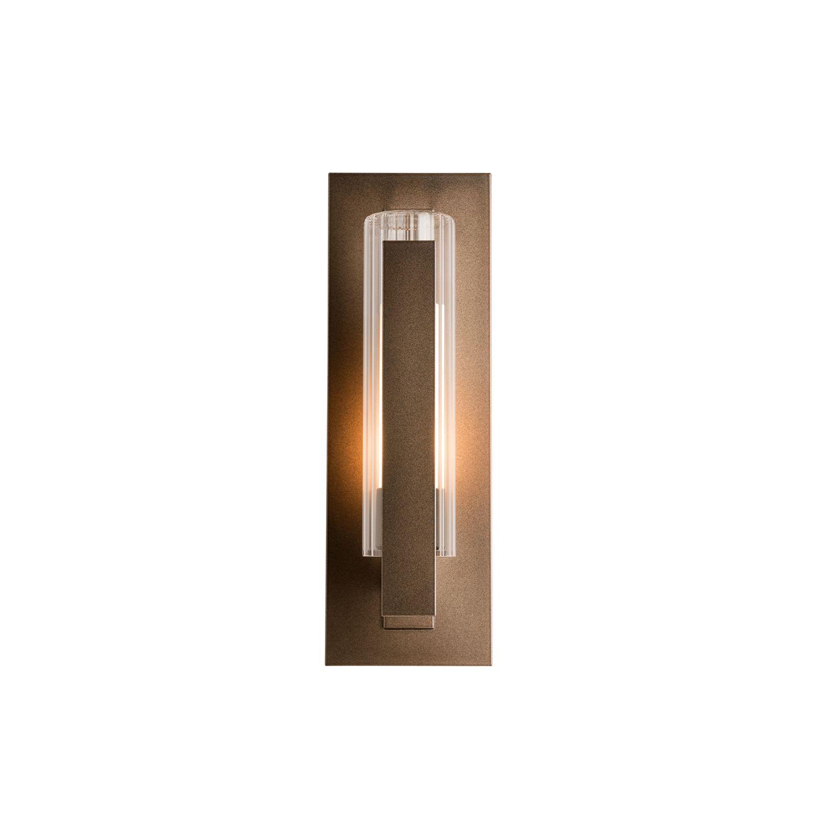 Hubbardton Forge Vertical Bar Fluted Glass Small Outdoor Sconce Outdoor l Wall Hubbardton Forge Coastal Bronze Clear Glass with Opal Diffuser (ZU) 