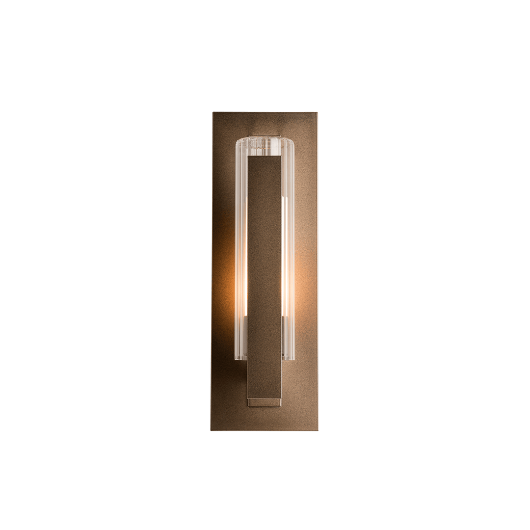 Hubbardton Forge Vertical Bar Fluted Glass Small Outdoor Sconce Outdoor Wall Lights Hubbardton Forge Coastal Bronze Clear Glass with Opal Diffuser (ZU) 