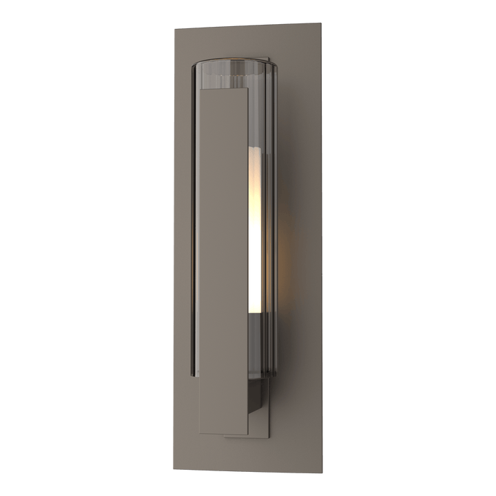 Hubbardton Forge Vertical Bar Fluted Glass Small Outdoor Sconce Outdoor Wall Lights Hubbardton Forge Coastal Dark Smoke Clear Glass with Opal Diffuser (ZU) 