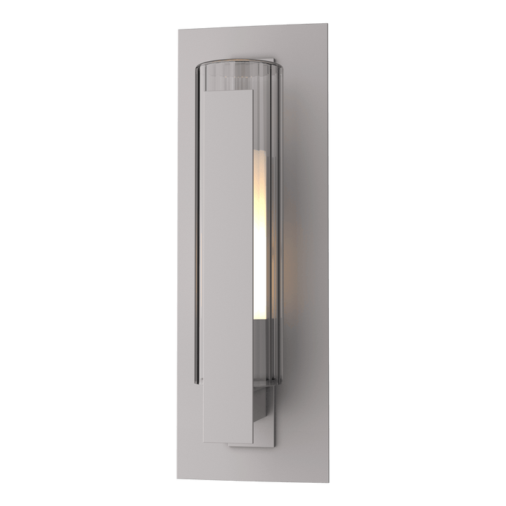 Hubbardton Forge Vertical Bar Fluted Glass Small Outdoor Sconce Outdoor Wall Lights Hubbardton Forge Coastal Burnished Steel Clear Glass with Opal Diffuser (ZU) 