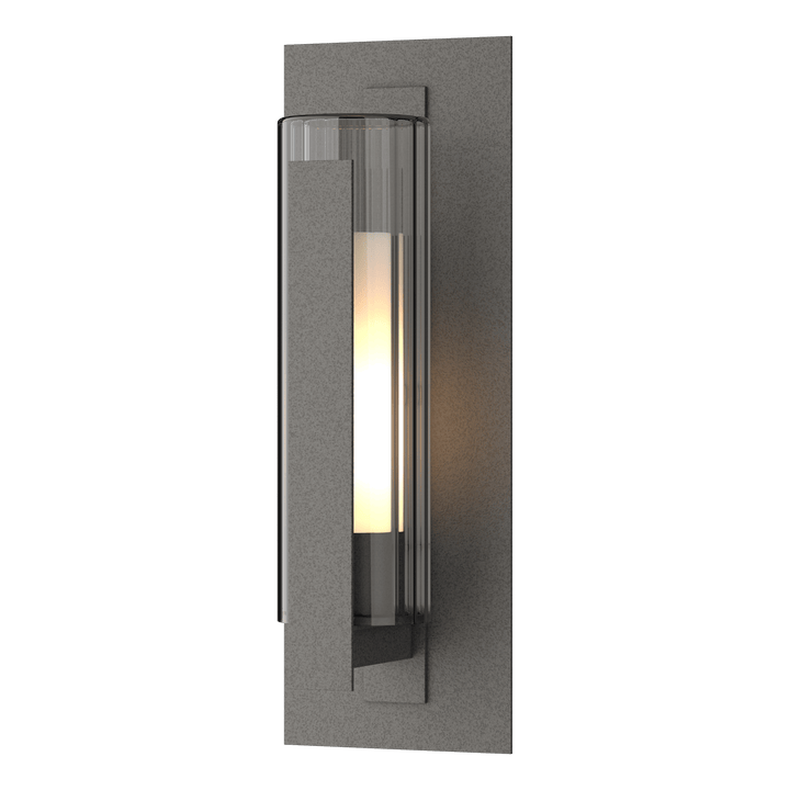 Hubbardton Forge Vertical Bar Fluted Glass Medium Outdoor Sconce Outdoor Wall Lights Hubbardton Forge Coastal Natural Iron Clear Glass with Opal Diffuser (ZU) 