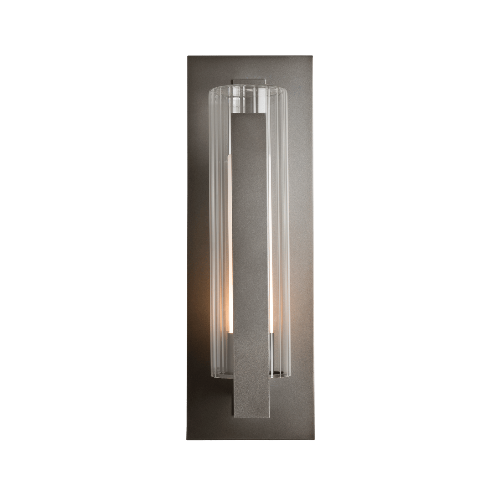 Hubbardton Forge Vertical Bar Fluted Glass Large Outdoor Sconce Outdoor l Wall Hubbardton Forge Coastal Dark Smoke Clear Glass with Opal Diffuser (ZU) 