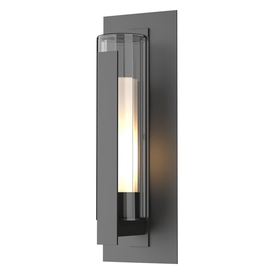 Hubbardton Forge Vertical Bar Fluted Glass Large Outdoor Sconce Outdoor Wall Lights Hubbardton Forge Coastal Black Clear Glass with Opal Diffuser (ZU) 