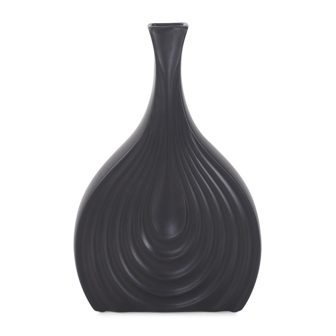 Howard Elliott Collection Black Onion Tapered Low Ceramic Vase Vases Howard Elliott Collection   