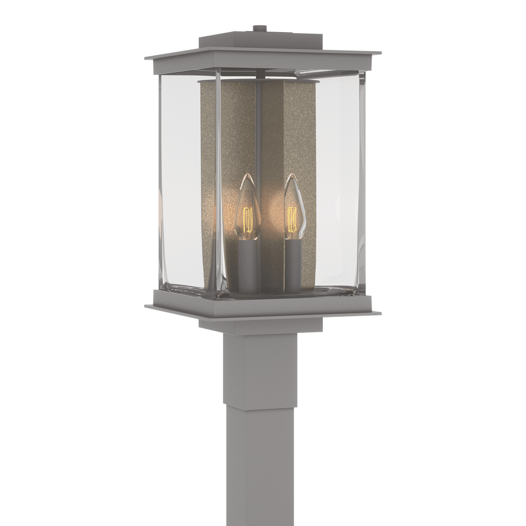 Hubbardton Forge Kingston Outdoor Post Light Pier & Post Mount Lights Hubbardton Forge Coastal Burnished Steel Clear Glass (ZM) Translucent Soft Gold