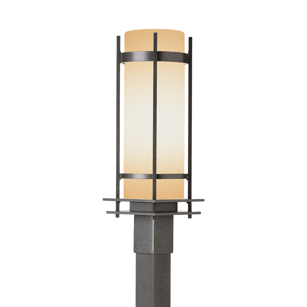 Hubbardton Forge Banded Outdoor Post Light Pier & Post Mount Lights Hubbardton Forge Coastal Natural Iron Opal Glass (GG) 