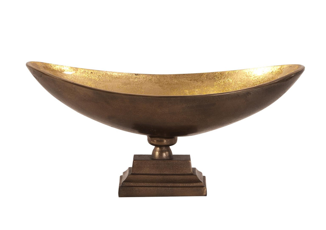 Howard Elliott Collection Oblong Bronze Footed Bowl with Gold Luster - Large Bowls Howard Elliott Collection   