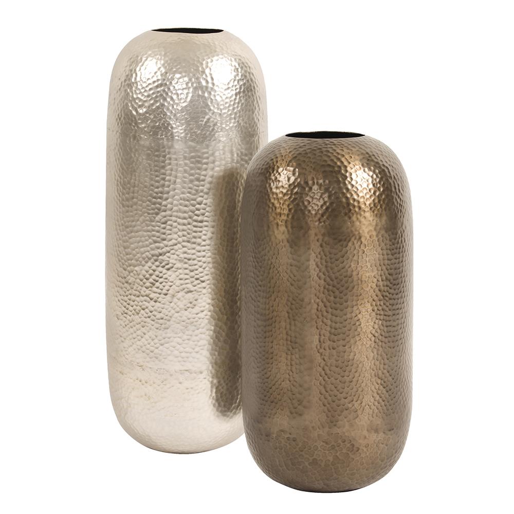 Howard Elliott Collection Oversized Metal Cylinder Vase with Hammered Deep Bronze Finish, Small