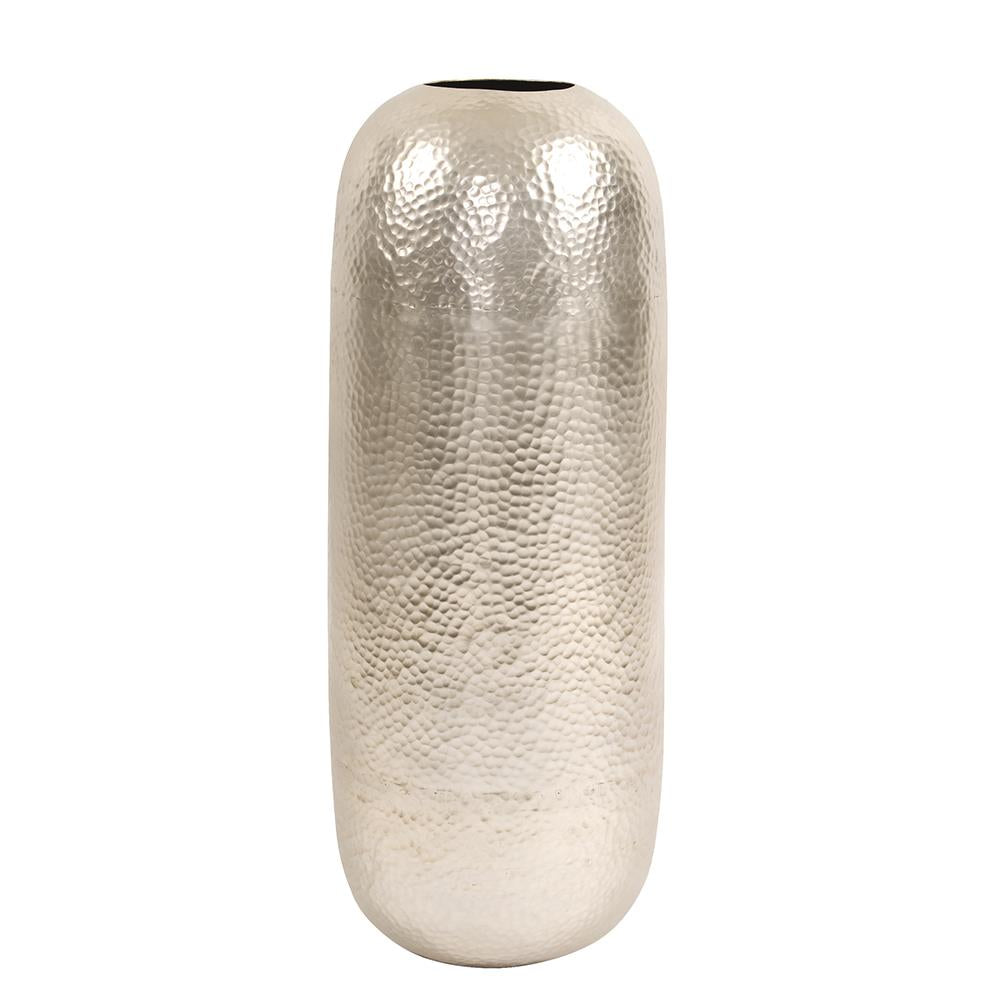 Howard Elliott Collection Oversized Metal Cylinder Vase with Hammered Silver Finish, Large