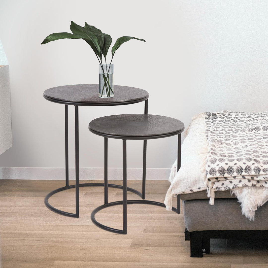 Howard Elliott Collection Graphite Metal Round Nesting Table Set Decorative Tables Howard Elliott Collection   