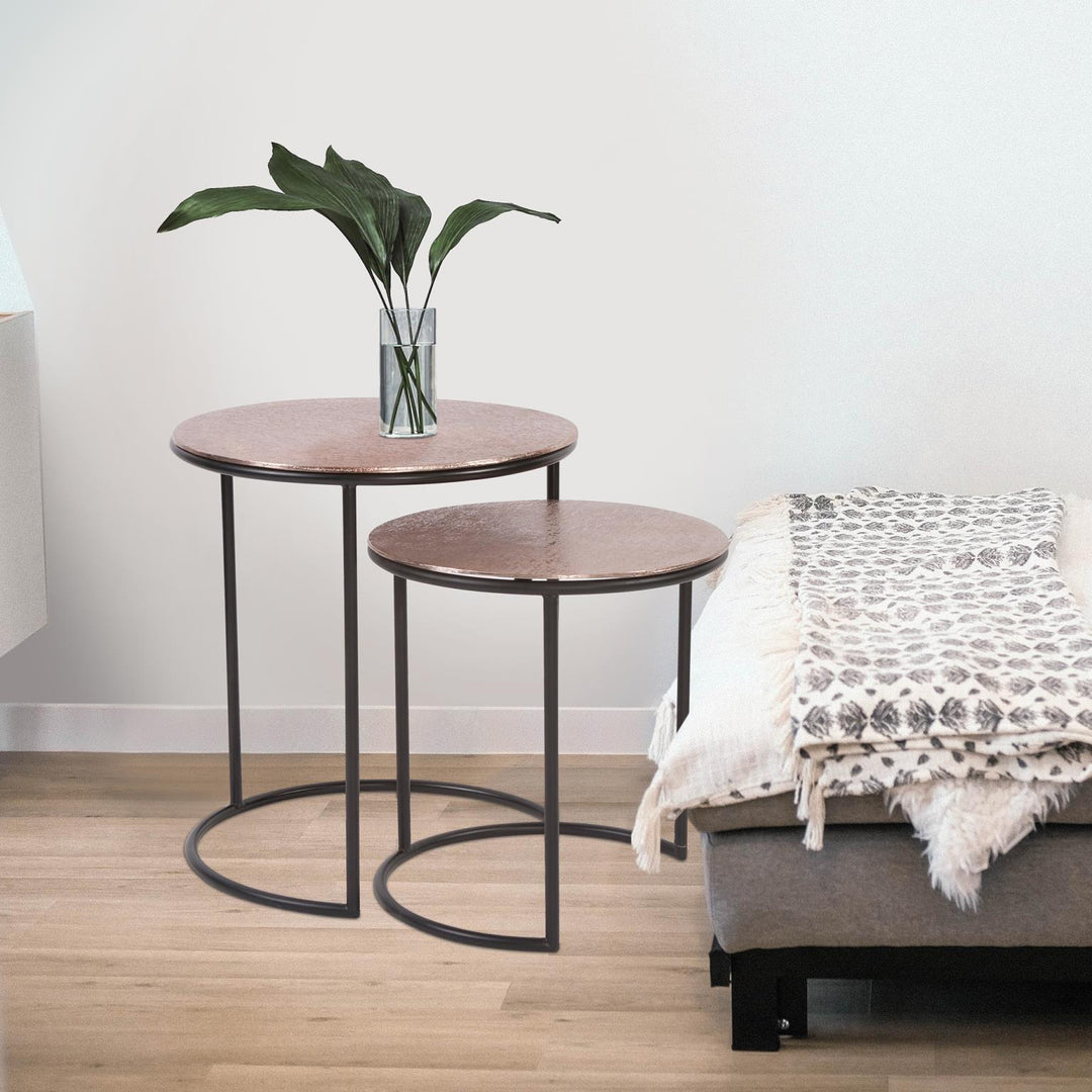 Howard Elliott Collection Copper Metal Round Nesting Table Set Decorative Tables Howard Elliott Collection   