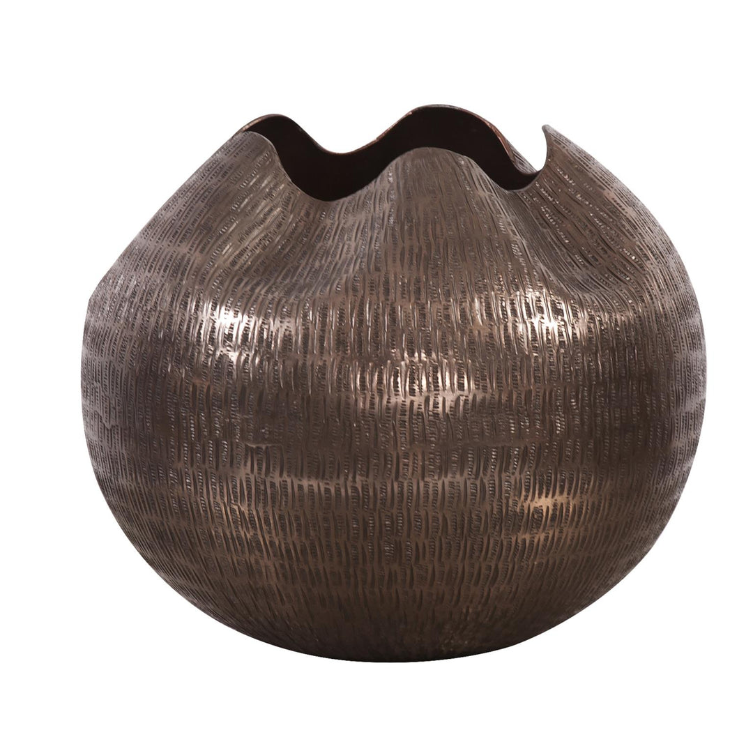 Howard Elliott Collection Textured Deep Copper Aluminum Pinched Top Globe Vase, Small Vases Howard Elliott Collection   