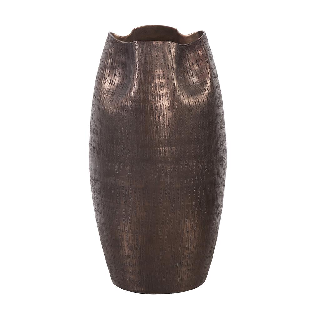 Howard Elliott Collection Textured Deep Copper Aluminum Pinched Top Vase, Small Vases Howard Elliott Collection   