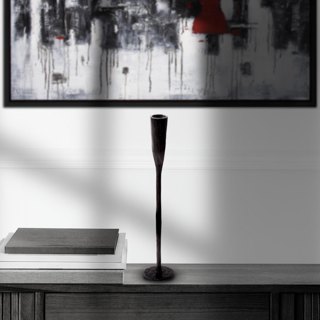 Howard Elliott Collection Asher Sculpted Cast Aluminum Candlestick in Ebony, Short Decorative Accents Howard Elliott Collection   