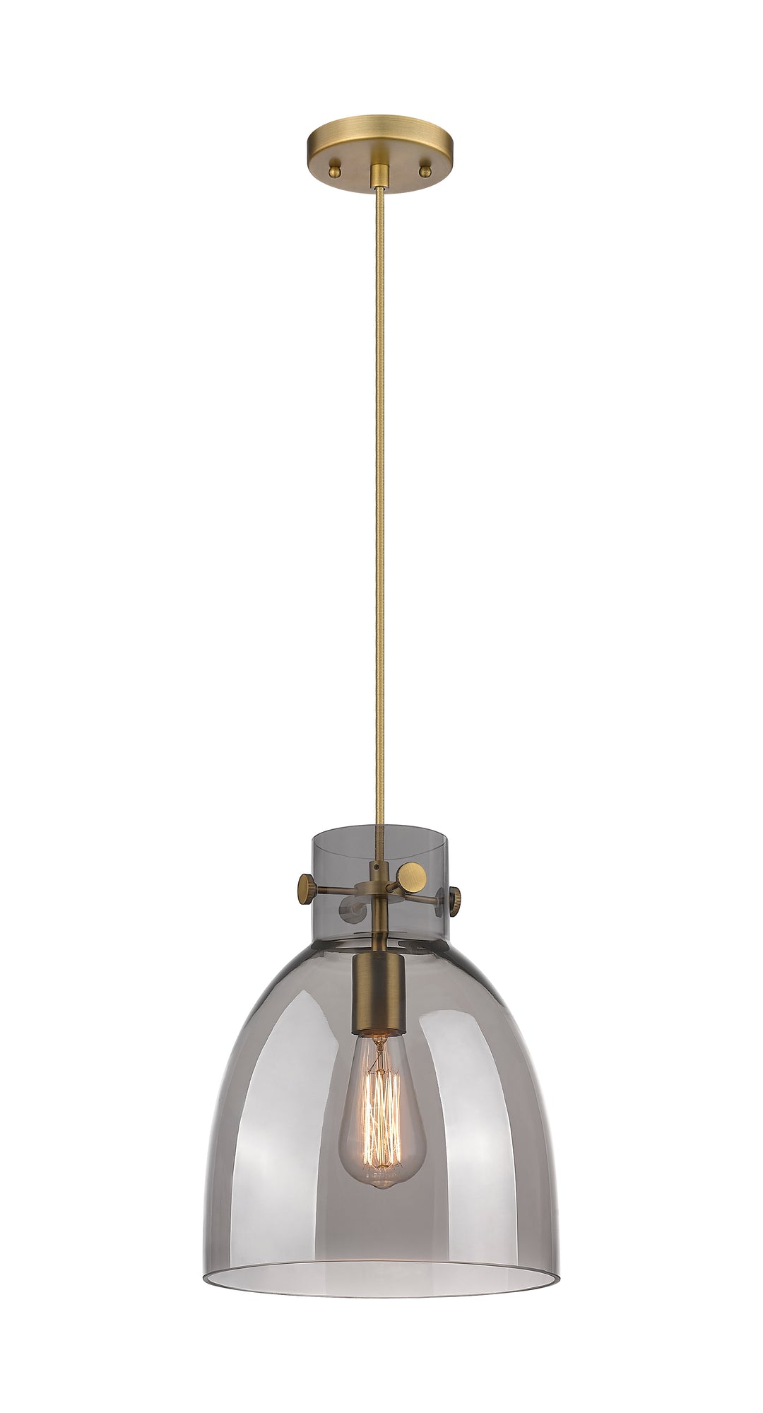 Innovations Lighting Newton Bell 10" Pendant - Brushed Brass Pendants Innovations Lighting Light Smoke ; Glass Type: Smoked  