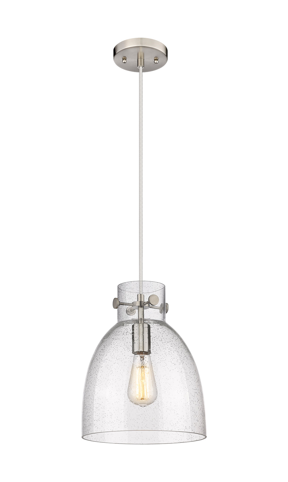 Innovations Lighting Newton Bell 10" Pendant - Satin Nickel Pendants Innovations Lighting Seedy ; Glass Type: Seeded  