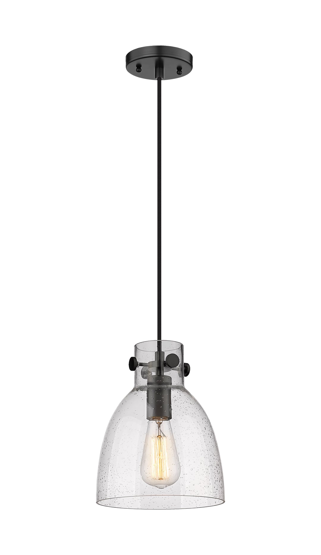 Innovations Lighting Newton Bell 8" Pendant - Matte Black Pendants Innovations Lighting Seedy ; Glass Type: Seeded  