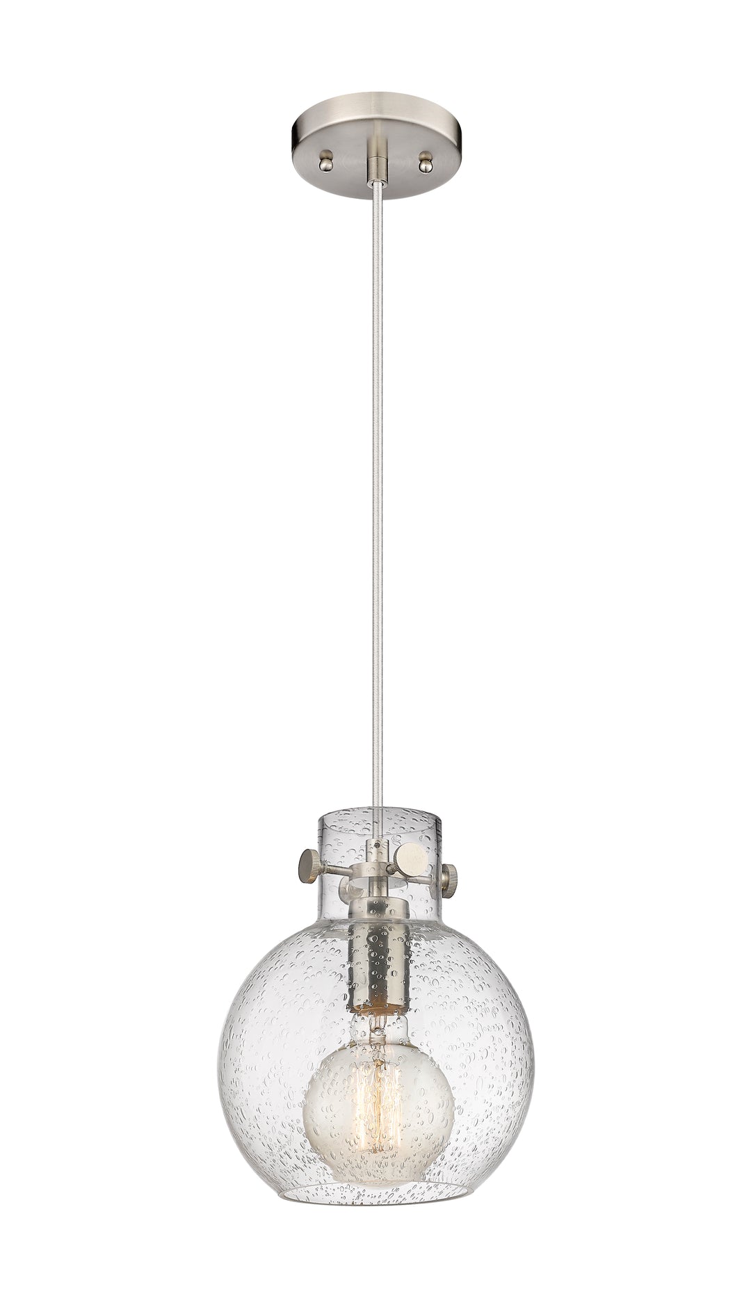 Innovations Lighting Newton Sphere 8" Mini Pendant - Brushed Satin Nickel Mini-Pendants Innovations Lighting Seedy ; Glass Type: Transparent  