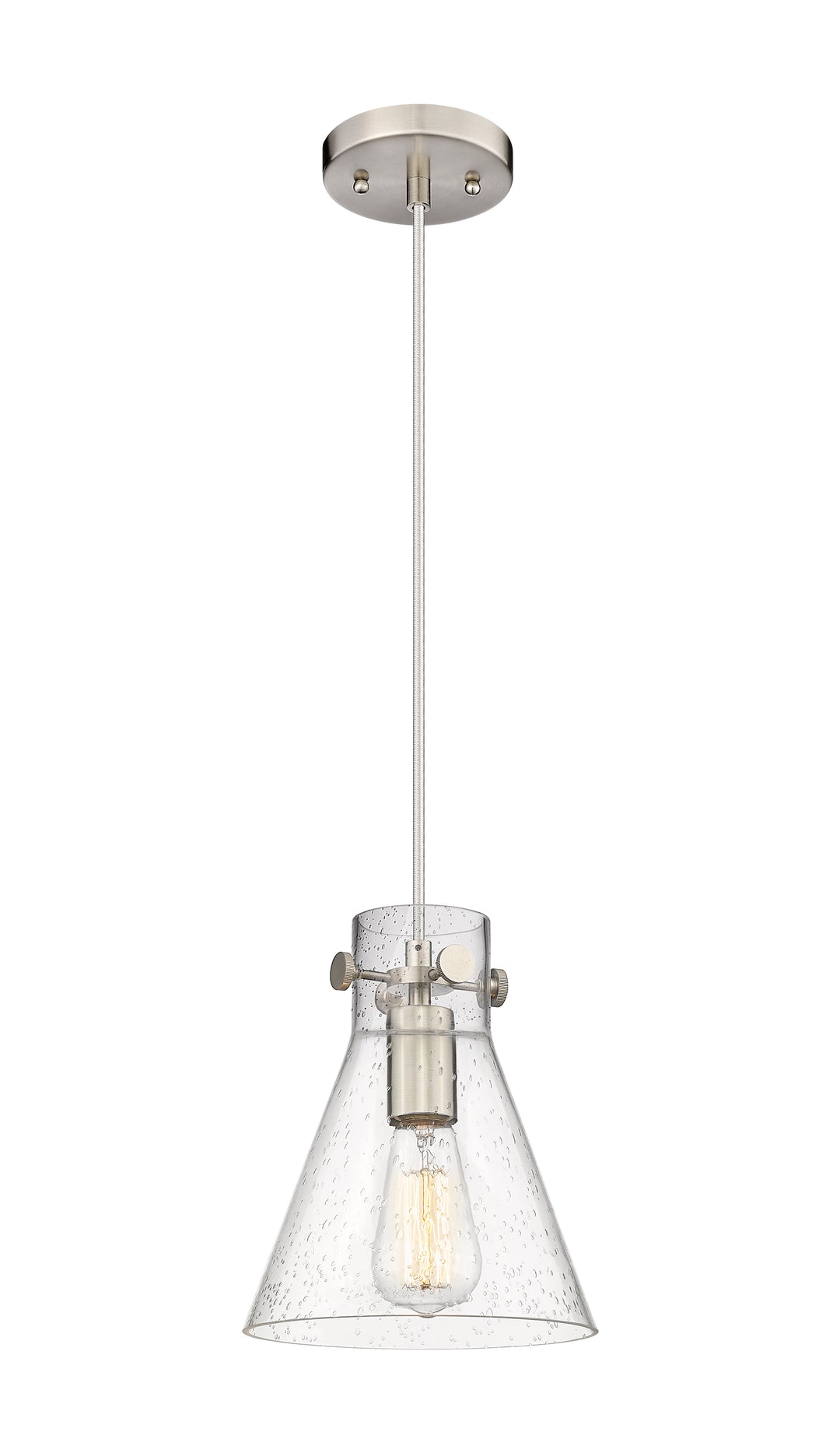 Innovations Lighting Newton Cone 8" Pendant - Brushed Satin Nickel Pendants Innovations Lighting Seedy ; Glass Type: Seeded  