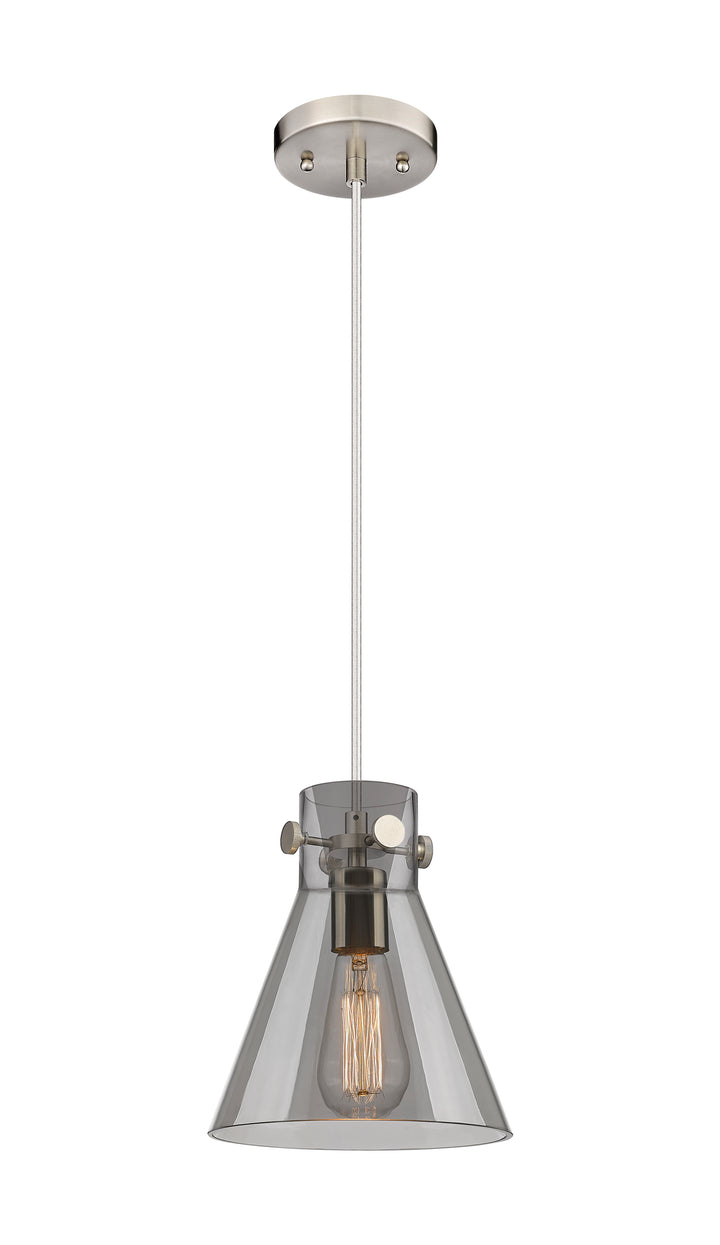 Innovations Lighting Newton Cone 8" Pendant - Brushed Satin Nickel Pendants Innovations Lighting Light Smoke ; Glass Type: Smoked  