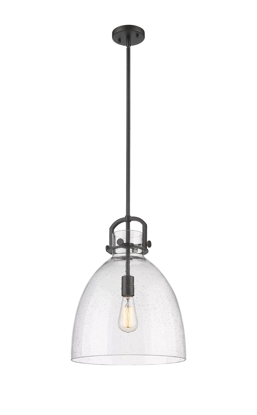 Innovations Lighting Newton Bell 14" Pendant - Matte Black Pendants Innovations Lighting Seedy ; Glass Type: Seeded  