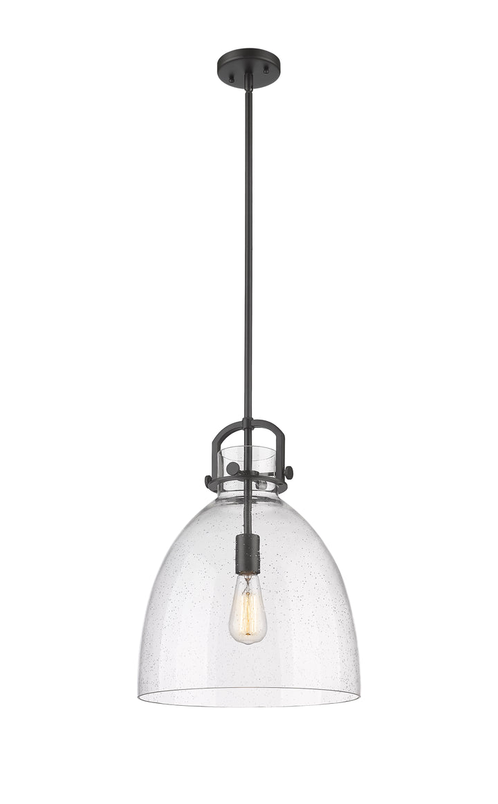 Innovations Lighting Newton Bell 14" Pendant - Matte Black Pendants Innovations Lighting Seedy ; Glass Type: Seeded  