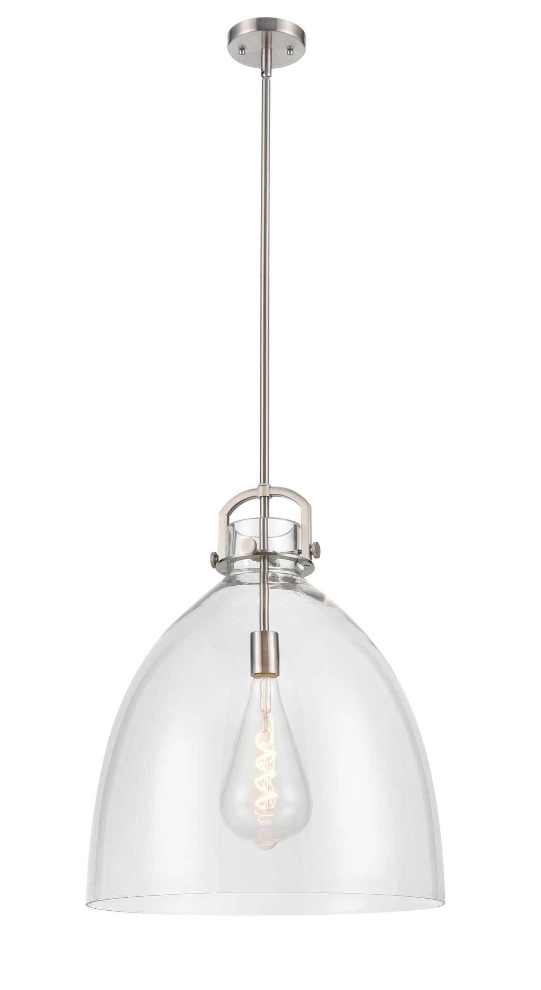 Innovations Lighting Newton Bell 18" Pendant - Satin Nickel Pendants Innovations Lighting Clear ; Glass Type: Clear  