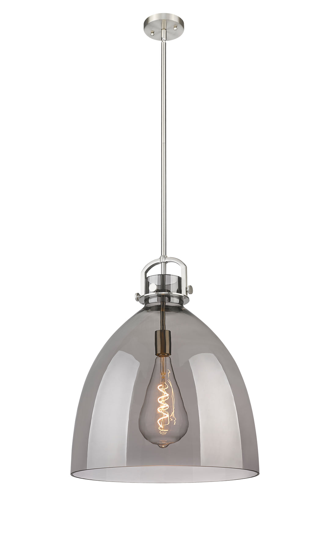 Innovations Lighting Newton Bell 18" Pendant - Satin Nickel Pendants Innovations Lighting Light Smoke ; Glass Type: Smoked  