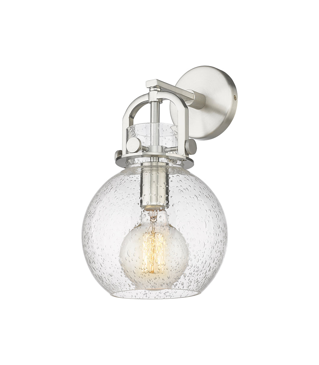 Innovations Lighting Newton Sphere 8" Sconce - Brushed Satin Nickel Wall Sconces Innovations Lighting Seedy ; Glass Type: Transparent  