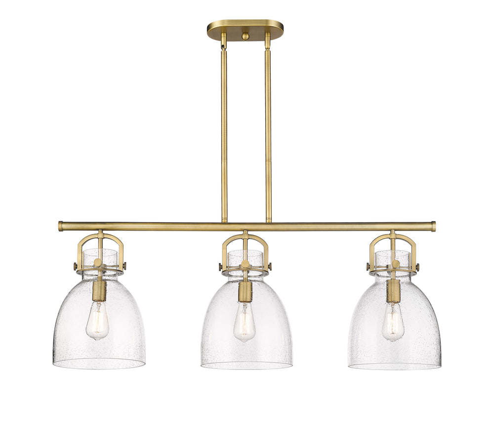 Innovations Lighting Newton Bell 7" Island Light - Brushed Brass Linear Chandeliers Innovations Lighting   