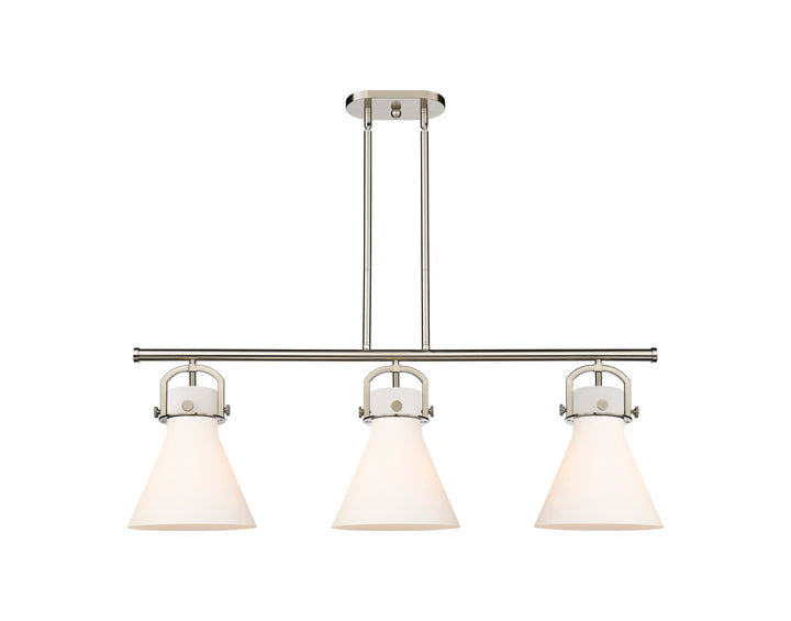 Innovations Lighting Newton Cone 7" Island Light - Satin Nickel Linear Chandeliers Innovations Lighting   