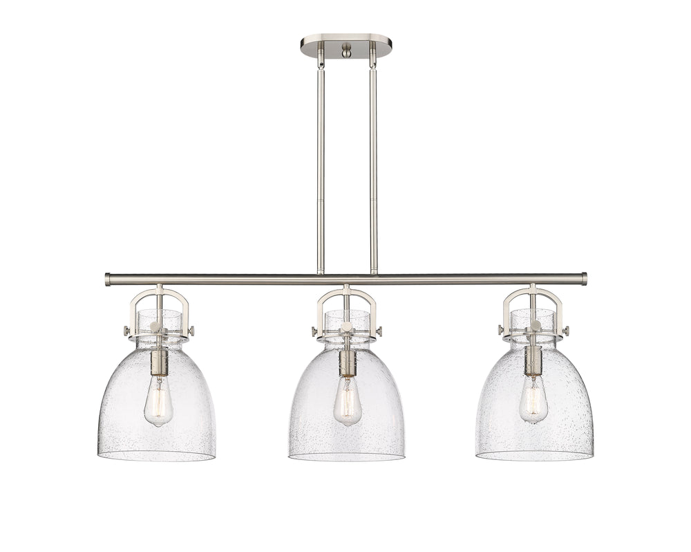 Innovations Lighting Newton Bell 7" Island Light - Satin Nickel Linear Chandeliers Innovations Lighting   