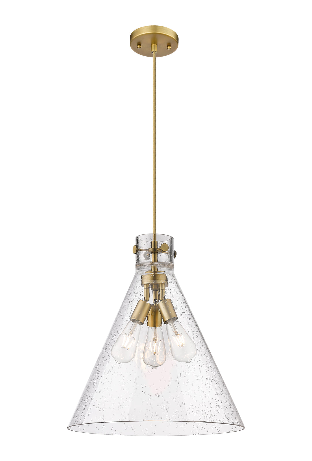 Innovations Lighting Newton Cone 18" Pendant - Brushed Brass Pendants Innovations Lighting Seedy ; Glass Type: Seeded  