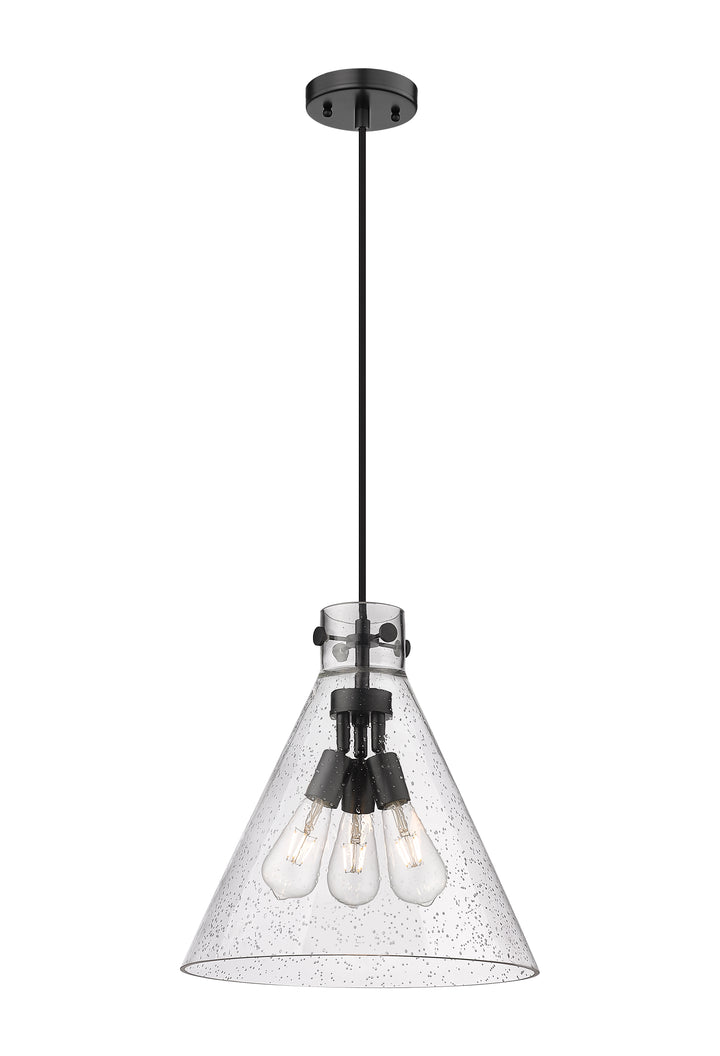 Innovations Lighting Newton Cone 16" Pendant - Matte Black Pendants Innovations Lighting Seedy ; Glass Type: Seeded  