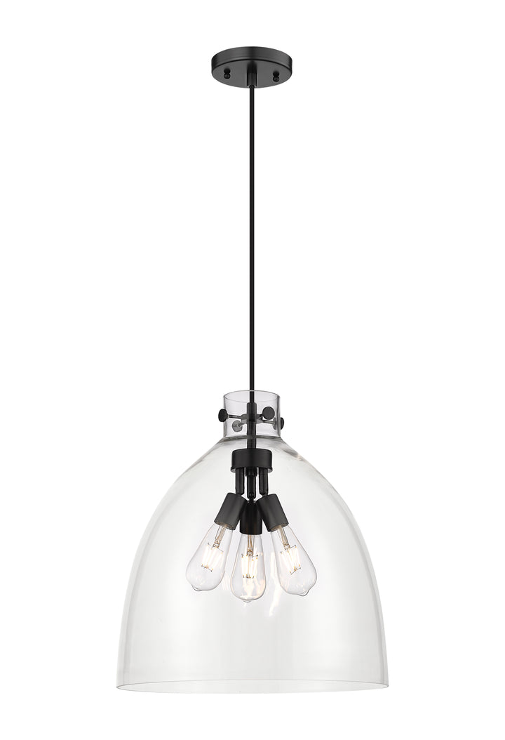 Innovations Lighting Newton Bell 18" Pendant - Matte Black Pendants Innovations Lighting Clear ; Glass Type: Clear  