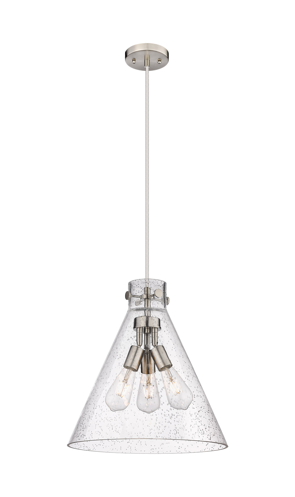 Innovations Lighting Newton Cone 16" Pendant - Satin Nickel Pendants Innovations Lighting Seedy ; Glass Type: Seeded  