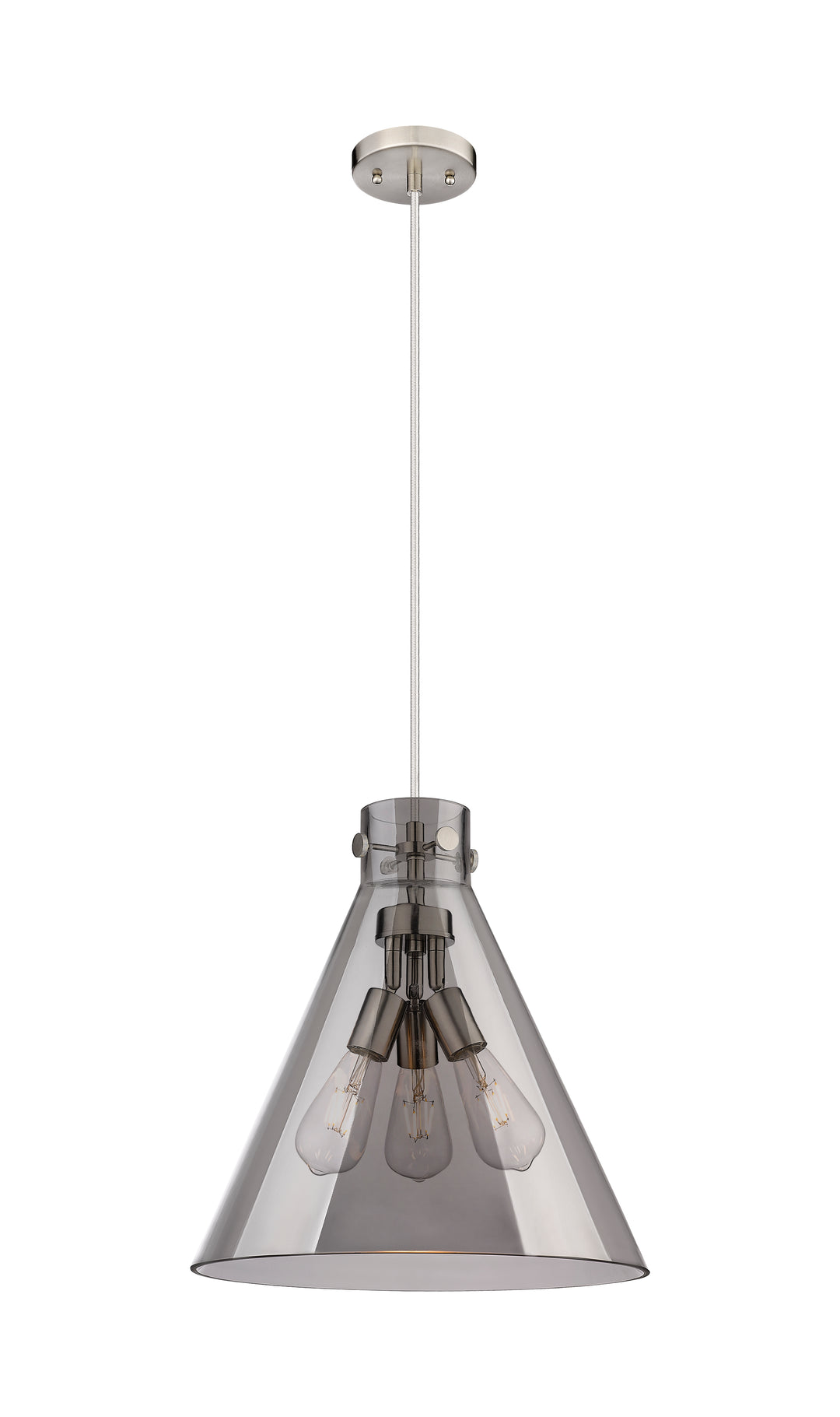 Innovations Lighting Newton Cone 16" Pendant - Satin Nickel Pendants Innovations Lighting Light Smoke ; Glass Type: Smoked  