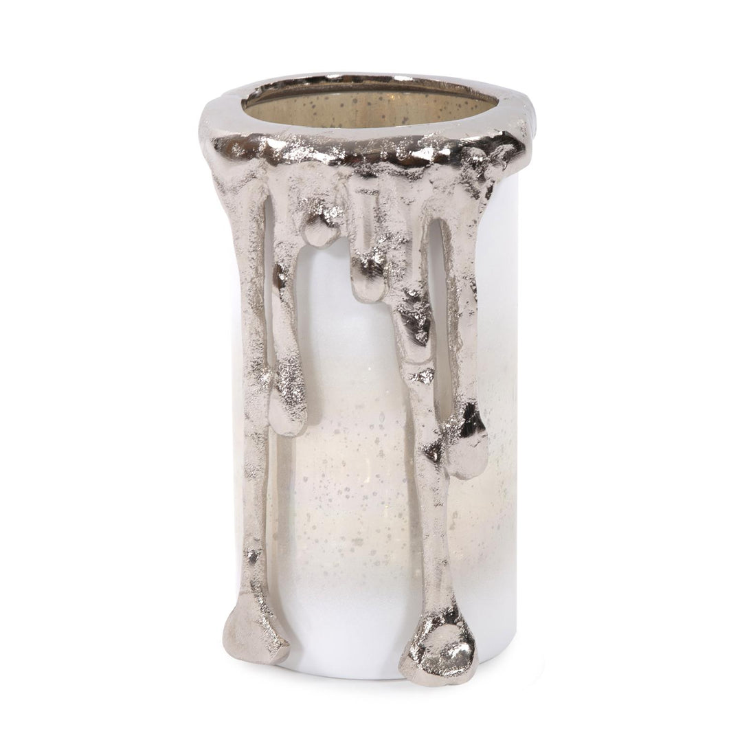 Howard Elliott Collection Arctic Glacier Glass Pillar Holder with Aluminum Molten Top Short